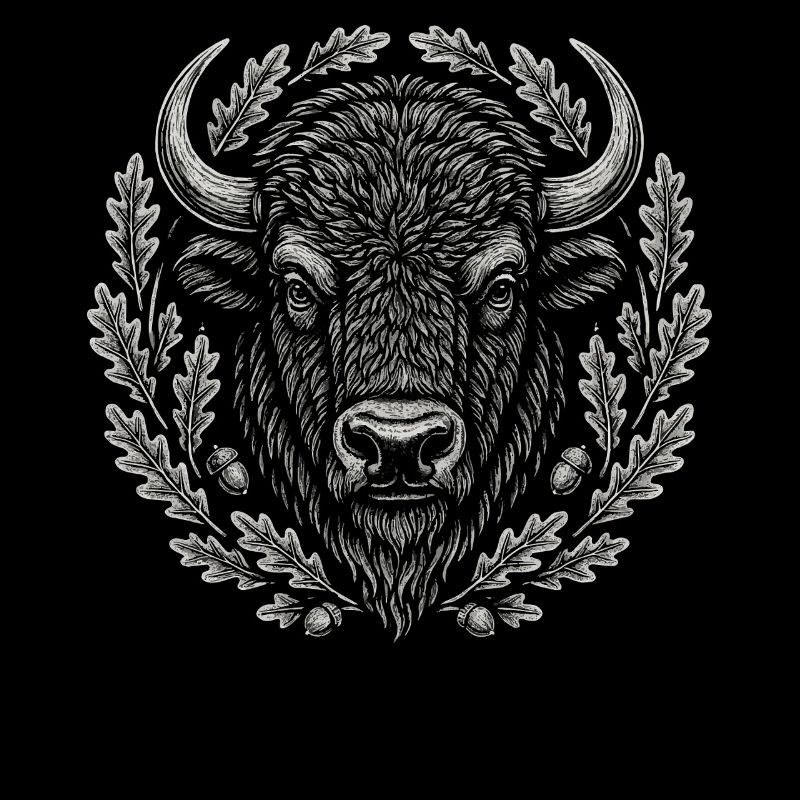 Europäischer Bison mit Eichenkranz Kunst
