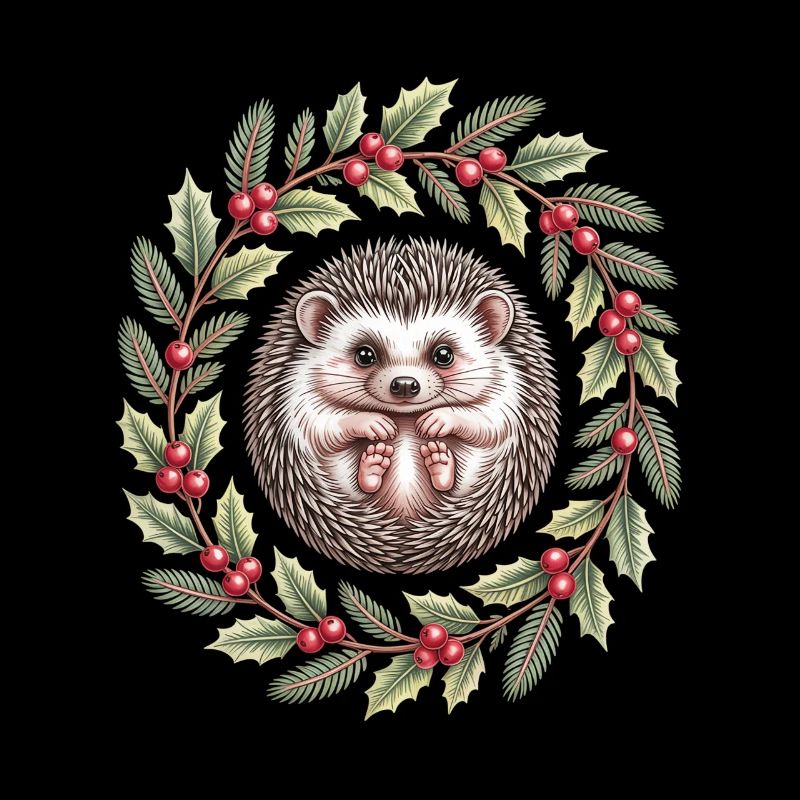 Hérisson de Noël en couronne de houx