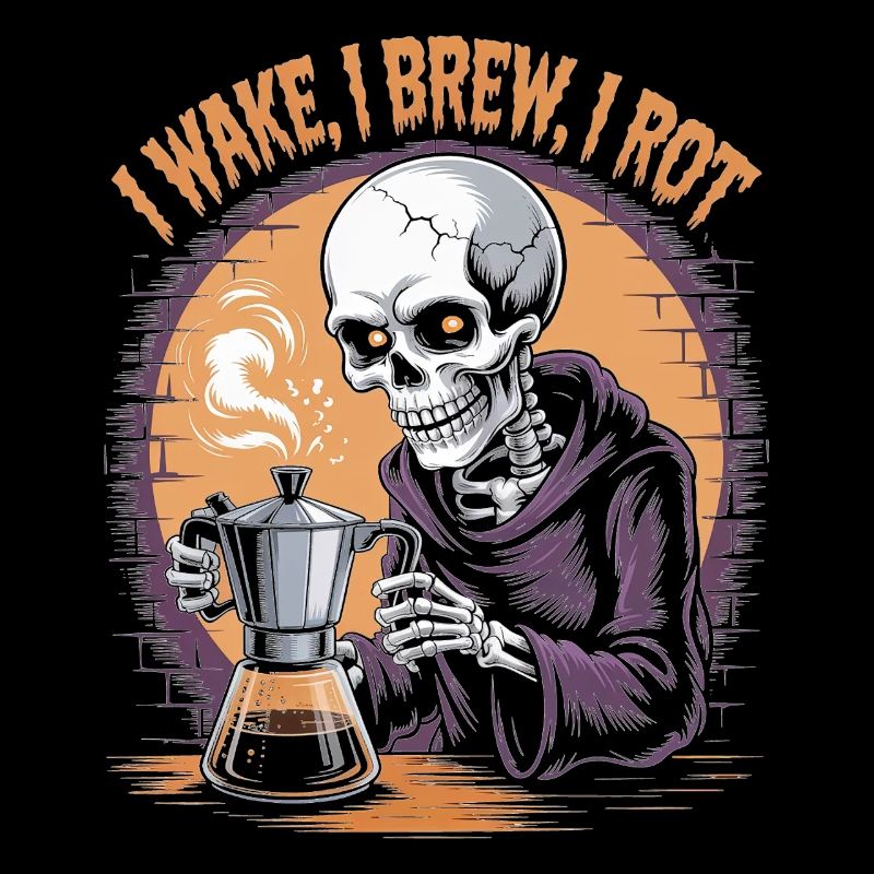 Wake, Brew, Rot Skeleton Coffee Halloween Design