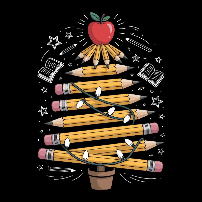 Colored pencil tree with fairy lights
