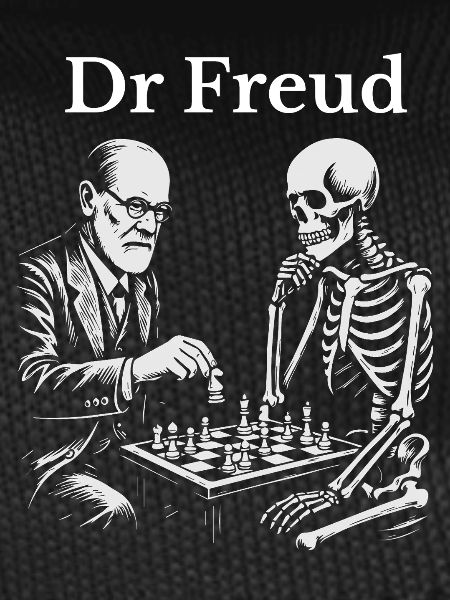 Freud Chess Duel with Skeleton