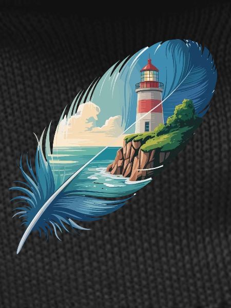 Lighthouse in Feather Landscape Painting