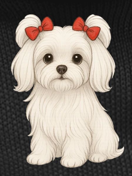 Maltese dog with red bows