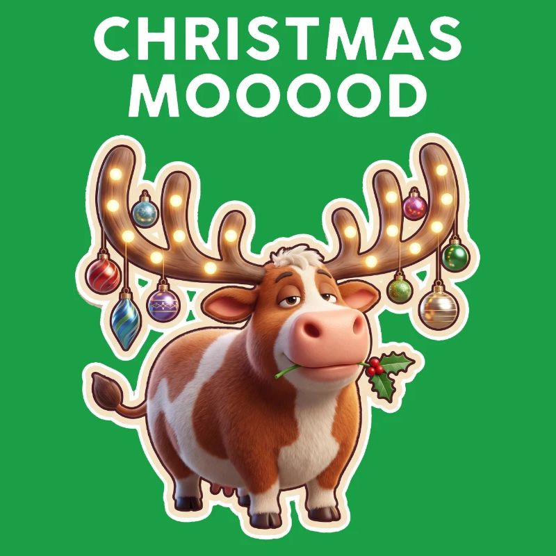 Weihnachtskuh mit Leuchtornamenten