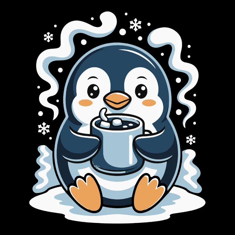 Cuddly penguin with hot cocoa