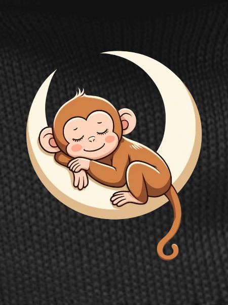 Sleeping monkey on moon pillow