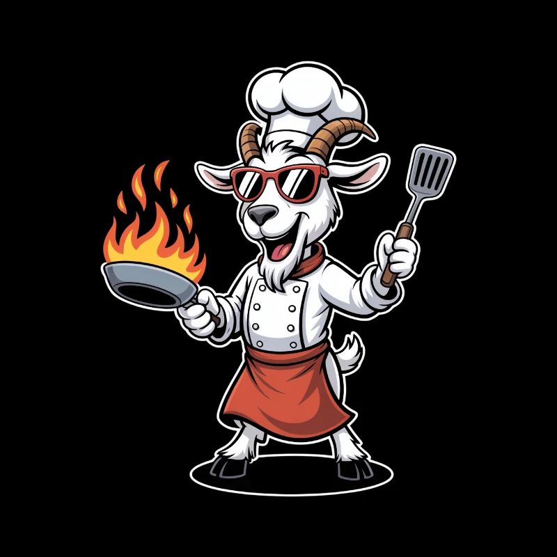 Goats Chef Cartoon Grill Master BBQ Kitchen