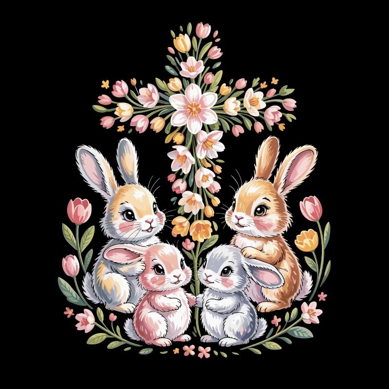 Lapins de printemps dans une couronne de fleurs