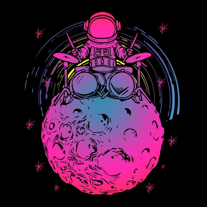 Neon astronaut on colorful moon
