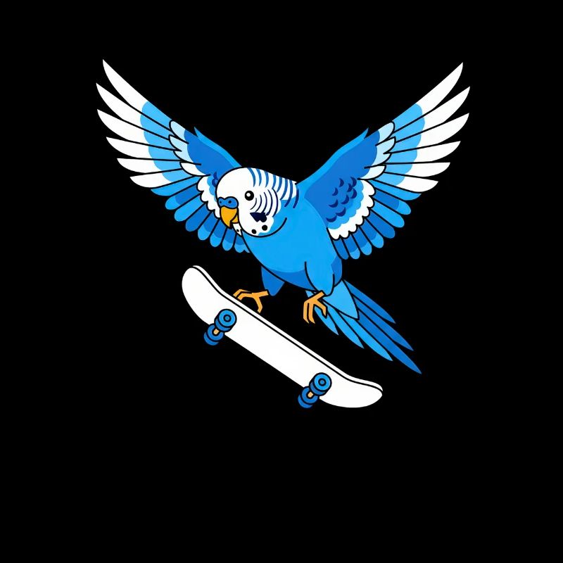 Blue parrot on skateboard