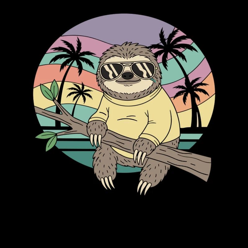 Cool Sloth Retro Summer Palm Trees