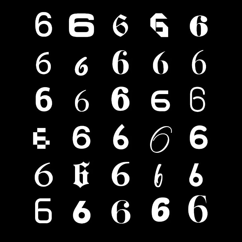 Typography number Six Repeated Glyphs
