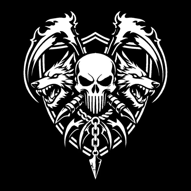 Skull and Twin Wolves Warrior Emblem