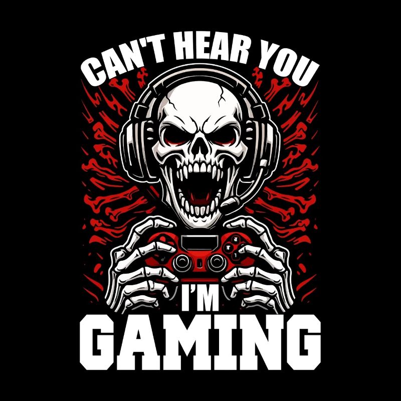 Skull with Gaming Controller Gamer Gaming