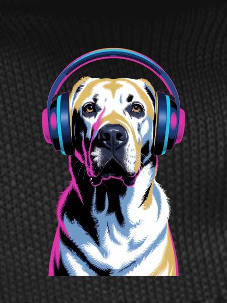 Labrador with headphones