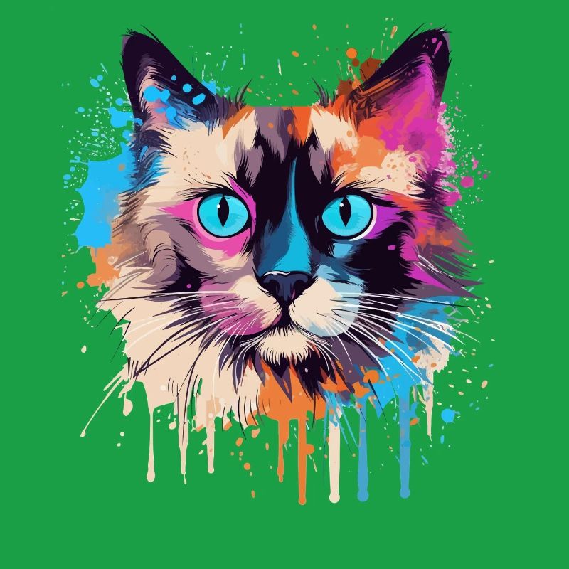 Visage de chat balinis coloré avec des éclaboussures