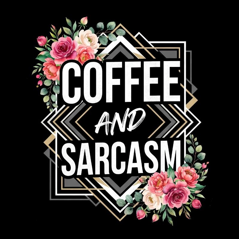 Coffee and Sarcasm Typography Flowers Quote Design