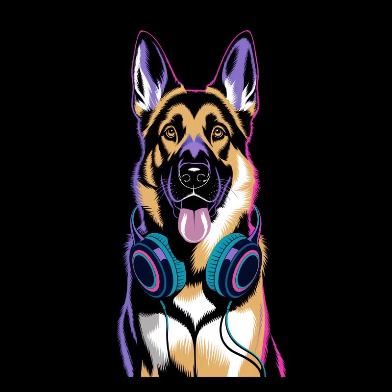German Shepherd with Headphones