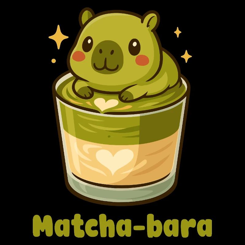 Matcha-bara Capybara Matcha Tee Kawaii Vert mignon