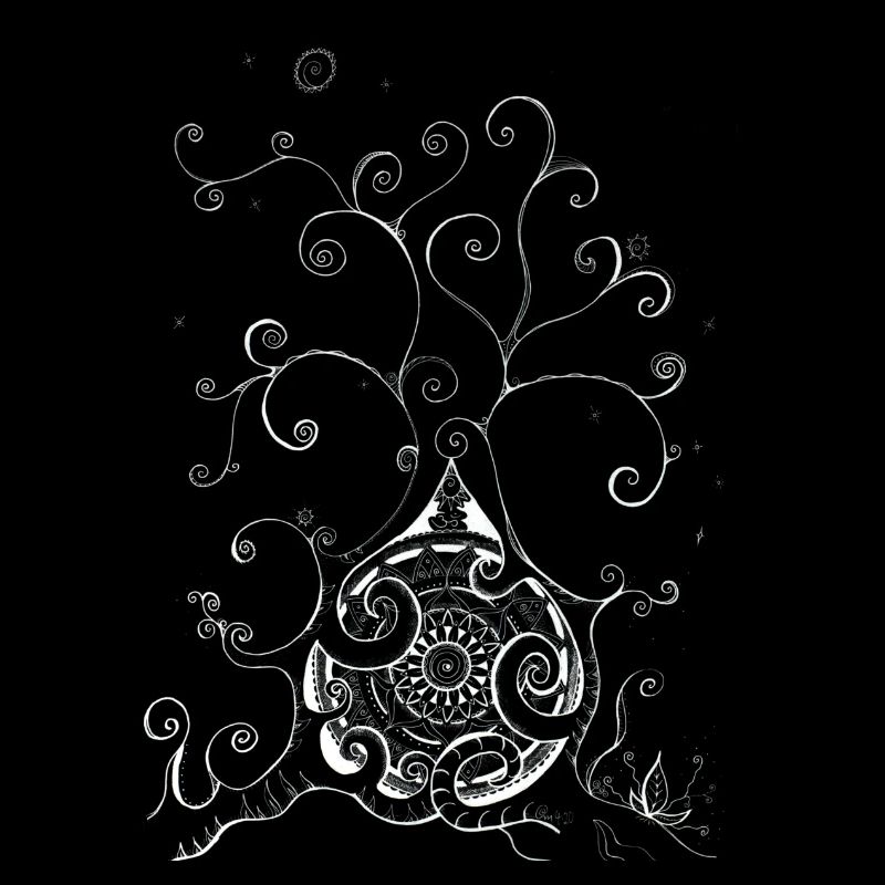 Playful Snow Tree in Black and White with Mandala