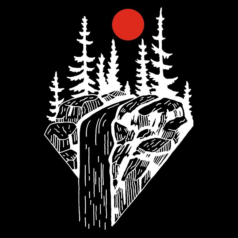 La cascade blanche et le soleil rouge