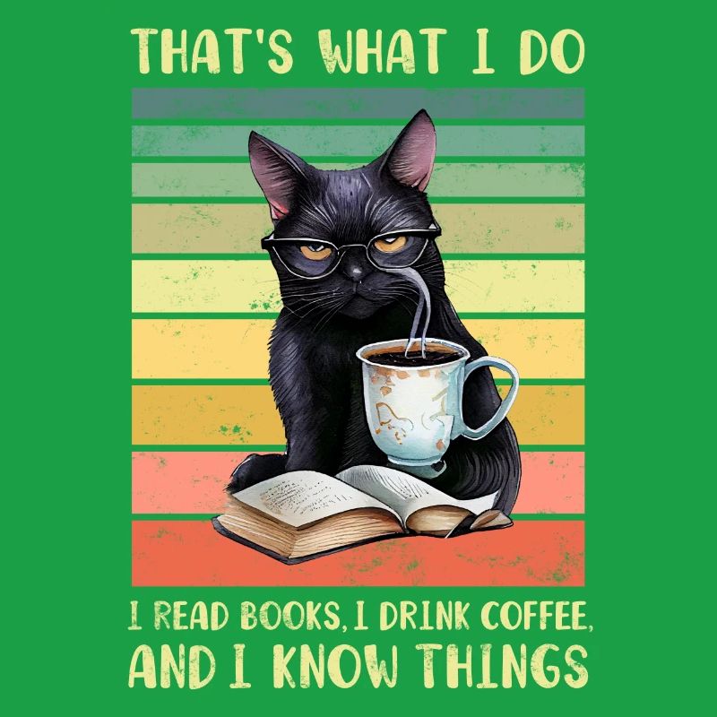 Black cat with coffee and book