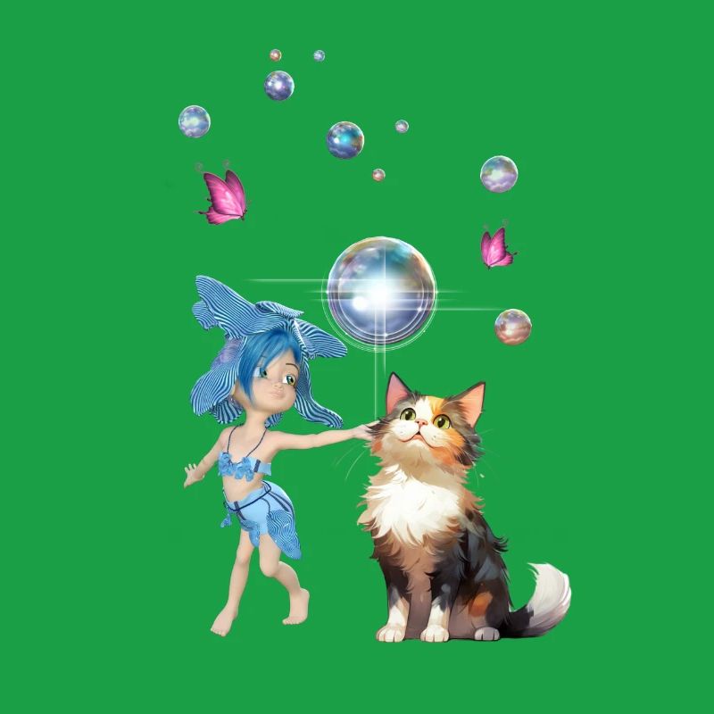 La douce fée joue avec un chat mignon