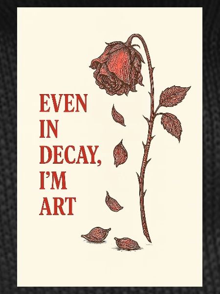 Dilapidated rose with artistic quote