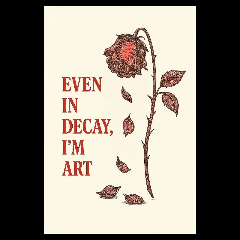Dilapidated rose with artistic quote
