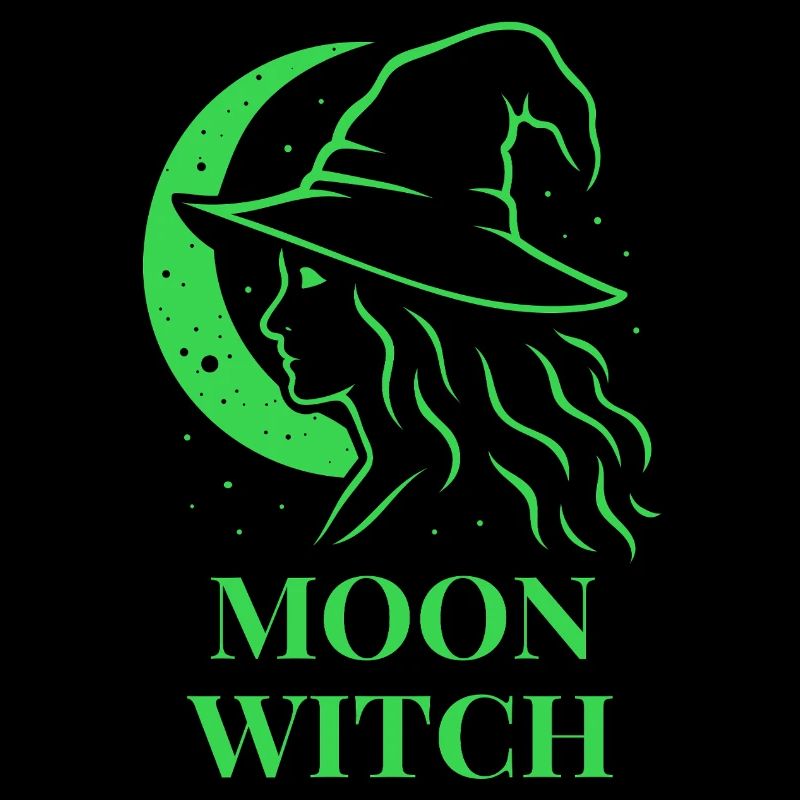 Halloween Moon Witch Silhouette Crescent Moon in Green