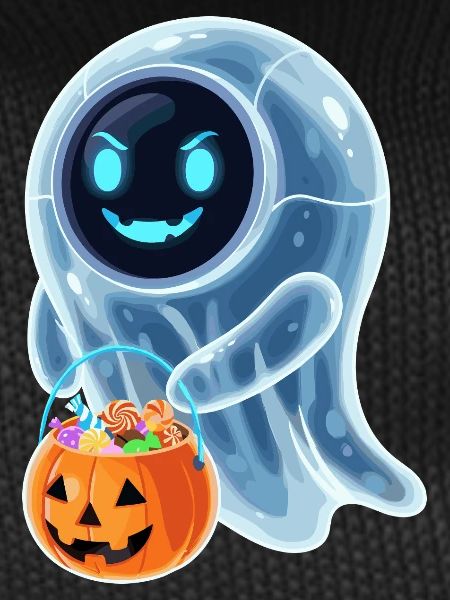 Robot Ghost with Pumpkin Bucket