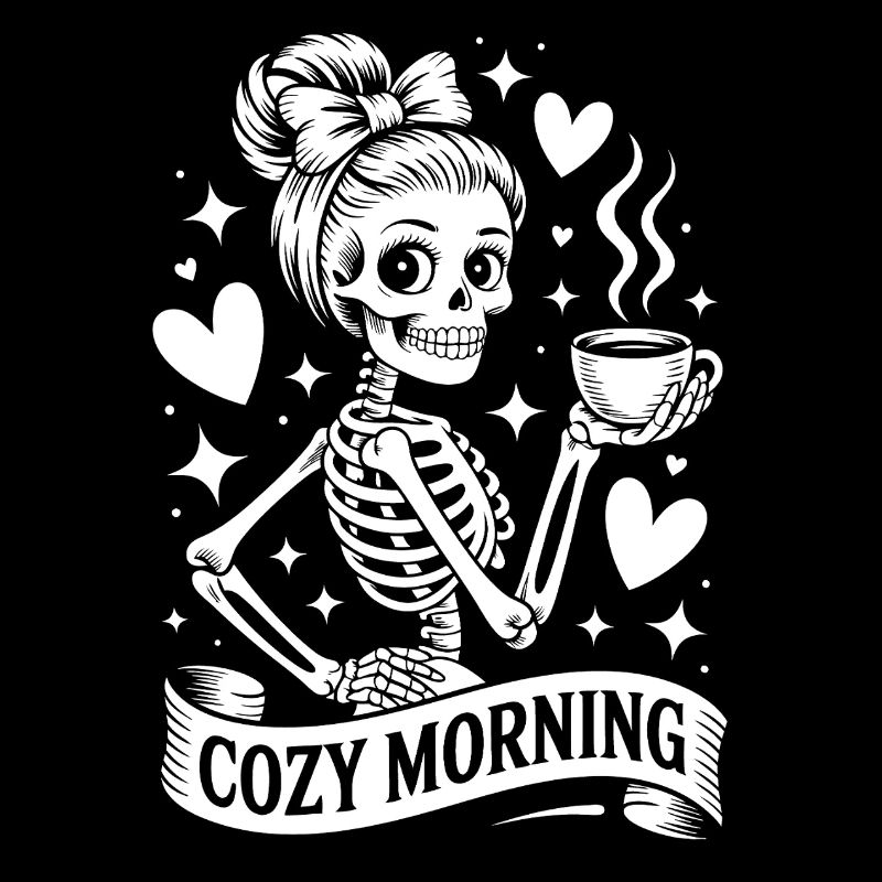 Skeleton with Coffee Cozy Morning