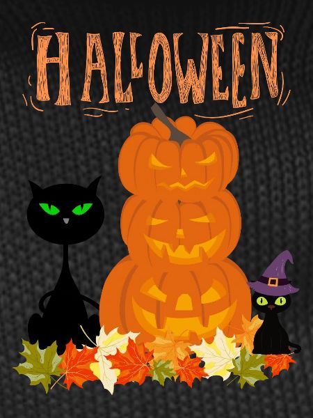 Halloween Stack Pumpkins Cat
