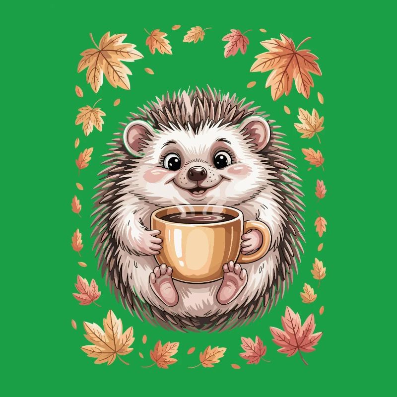 Herbstlicher Igel mit Kaffeebecher