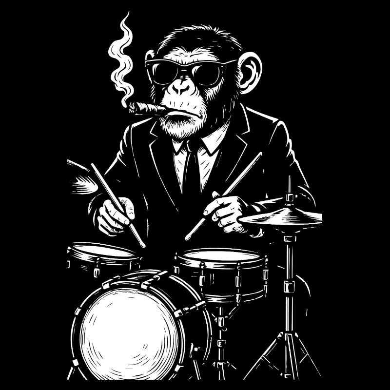 Affe mit Zigarre spielt Trommeln