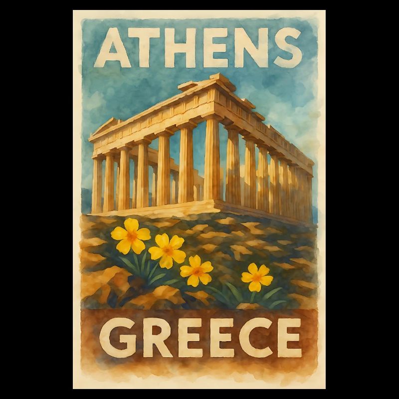 Athènes, Grèce – Affiche de voyage rétro