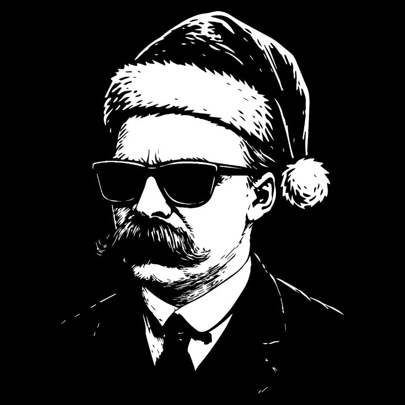 Nietzsche als Weihnachtsmann mit schwarzer Sonnenbrille