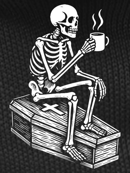 Skeleton drinking espresso