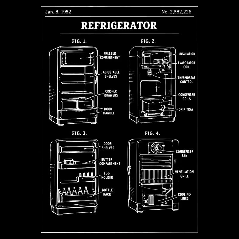 Retro refrigerator Patent Blueprint