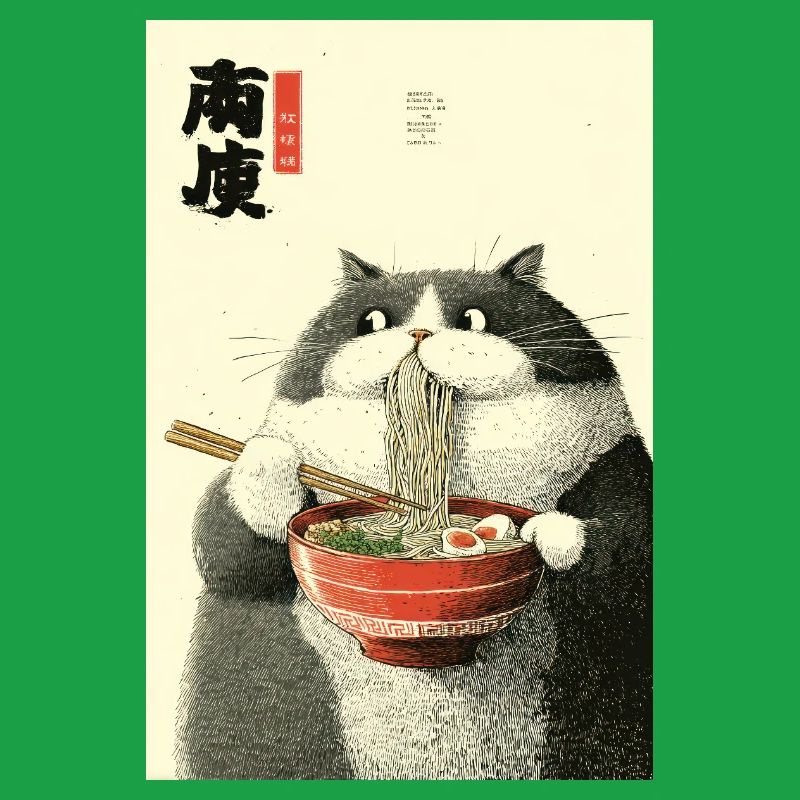 Ramen Cat Ukiyo-e Charm