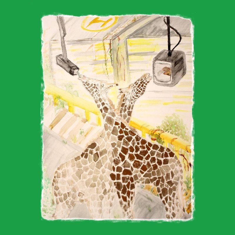 Giraffe Amid Neon Transit