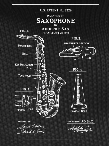 Saxophone Blueprint Patent Diagram