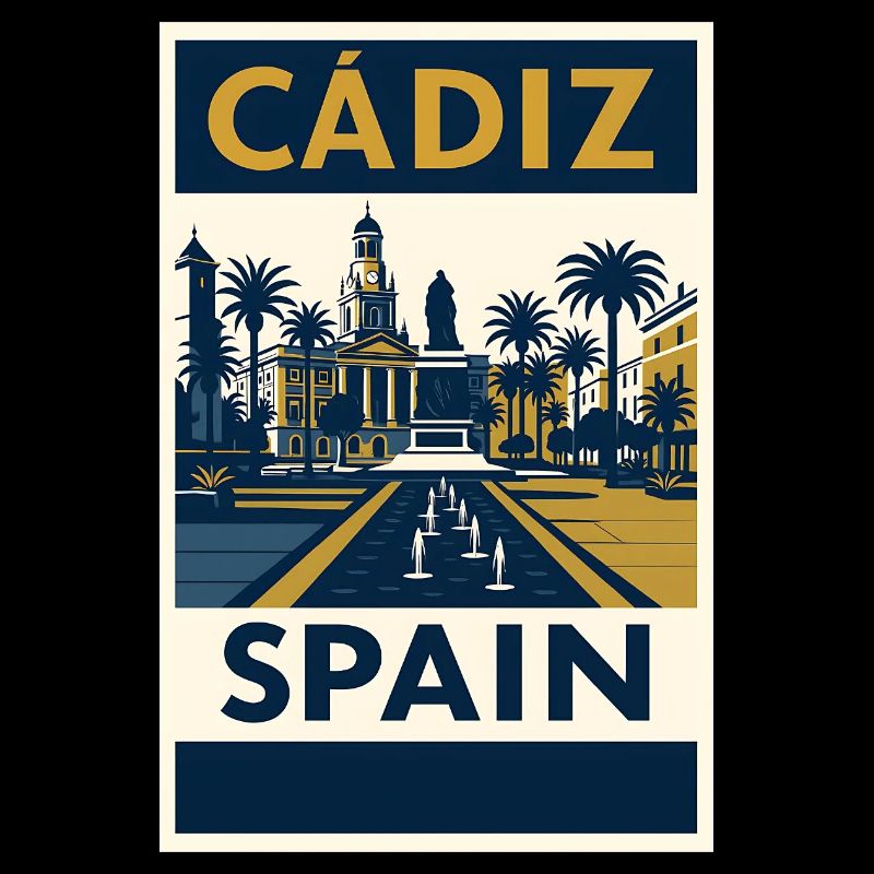 Cádiz Spanien – Retro Reiseposter Navy/Gold