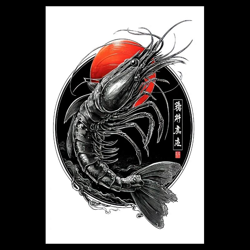 Crimson Ink Shrimp in Circle