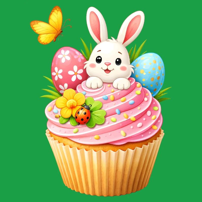 Cute Easter Bunny Cupcake with Colorful Easter Eggs