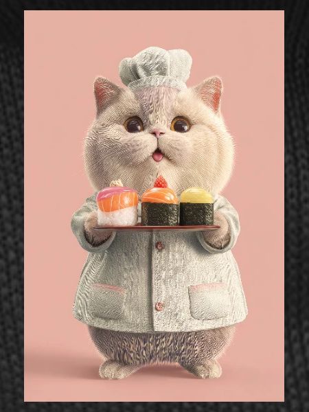 Pastel Sushi Chef Cat
