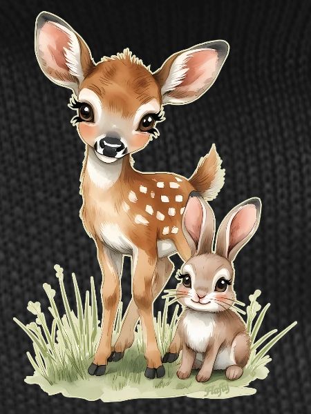 🦌🐰Fawn and Tender Bunny – Illustration