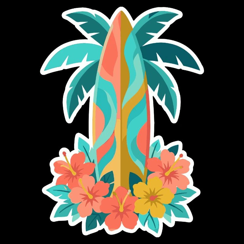 Floraison de l’hibiscus sur planche de surf tropicale