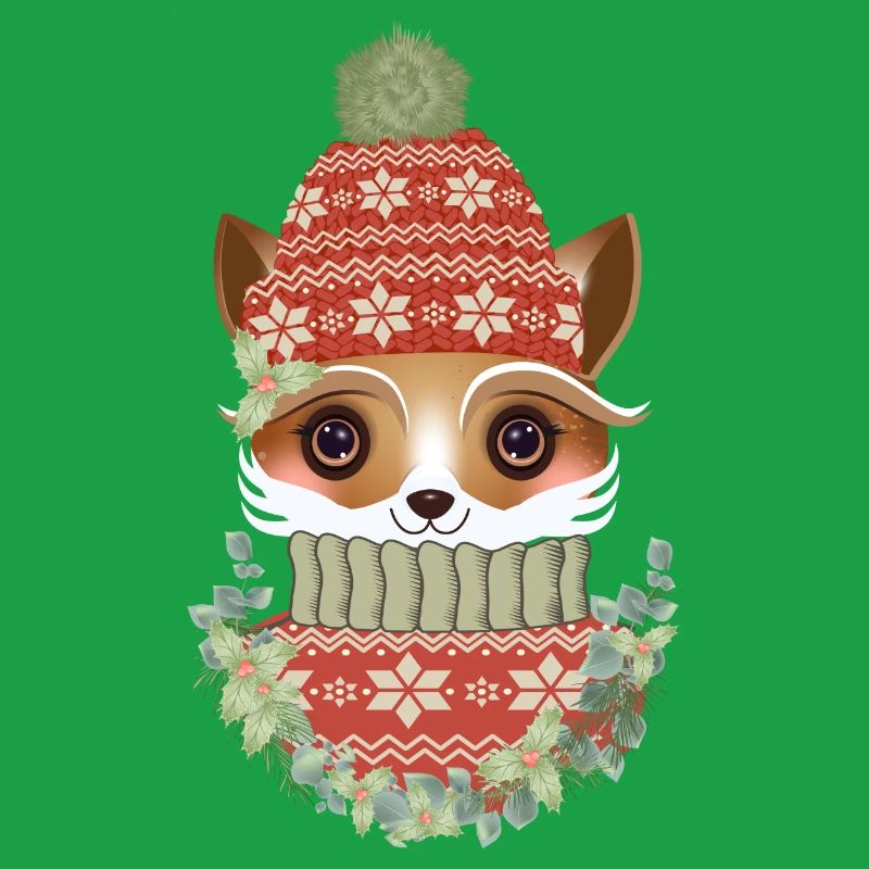 renard mignon avec pull, bonnet et couronne
