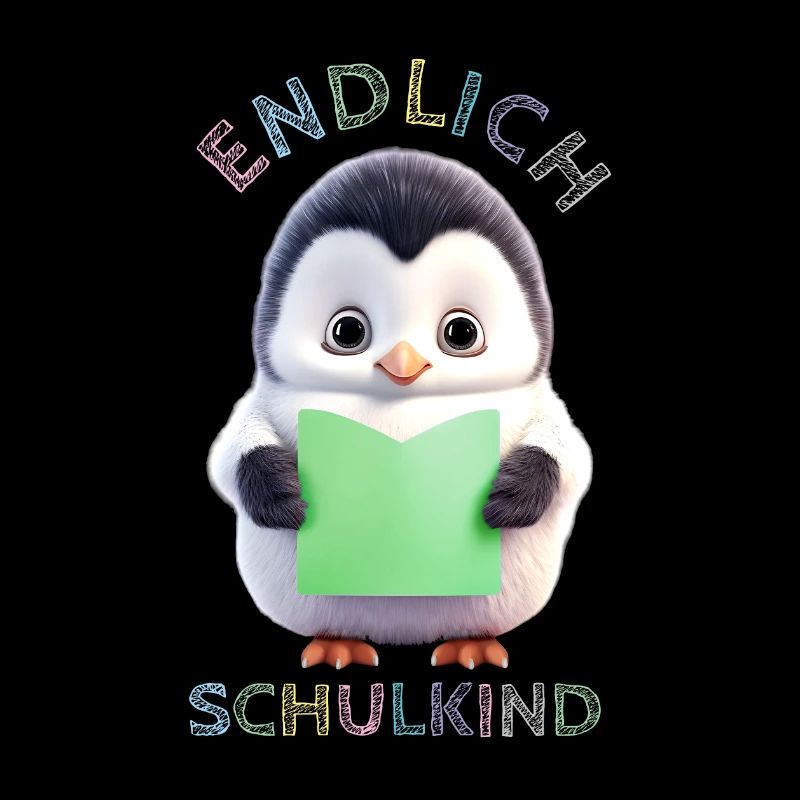 Pingouin mignon avec un livre vert Enfin écolier